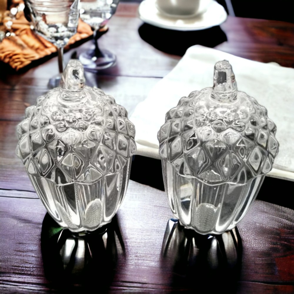 Salt & Pepper Shakers Heavy Weight Crystal Glass Shannon Godinger Acorn Set